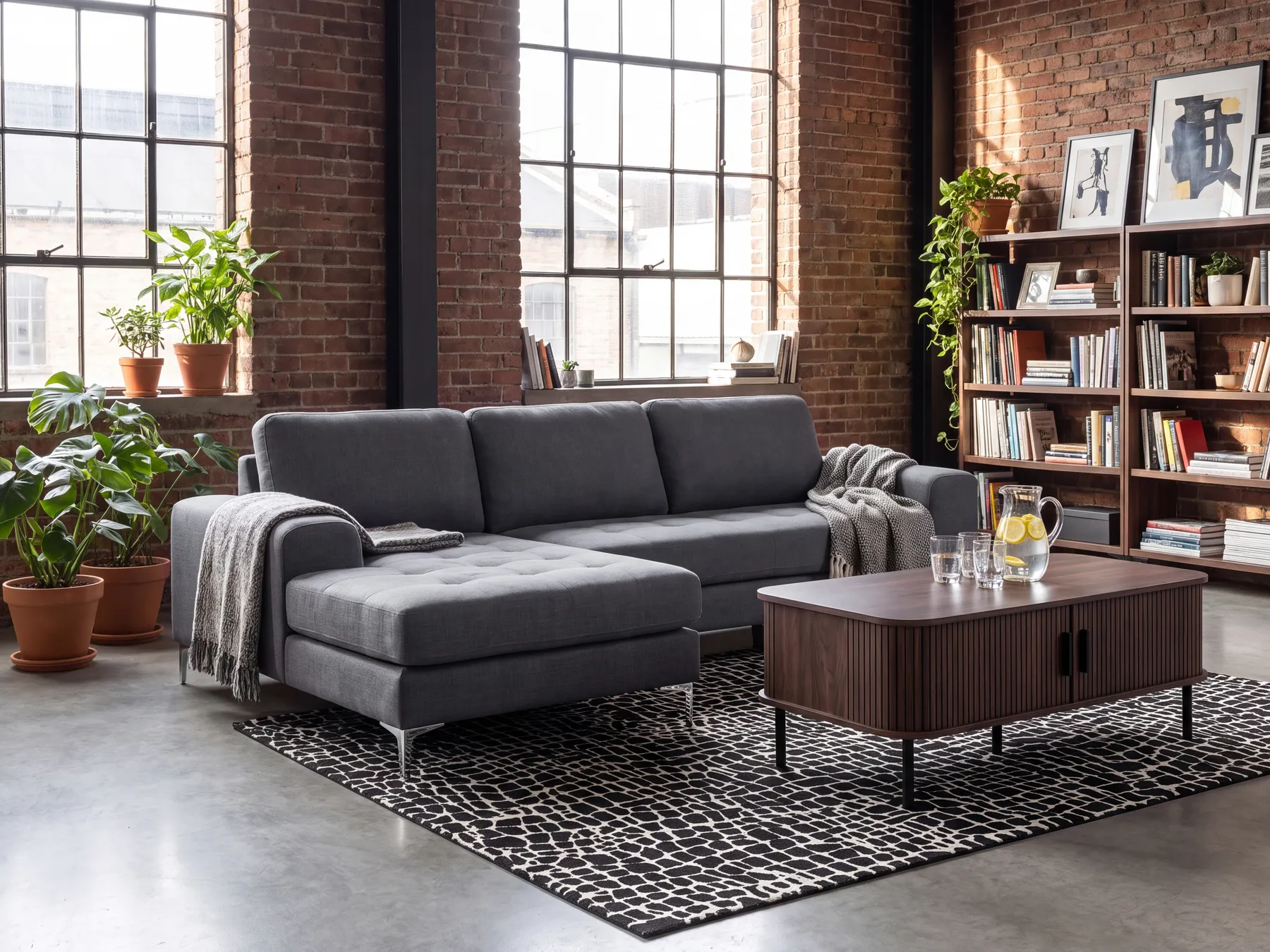 Corner Sofa 4 Seater KIRUNA Fabric Dark Grey Right Hand_321817