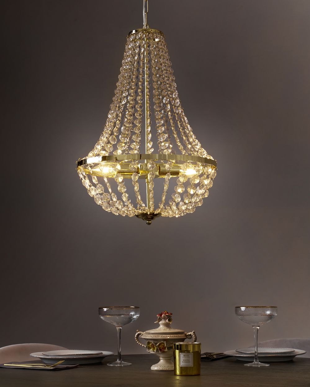 Lysekrone DIAMANTE Metall Gull