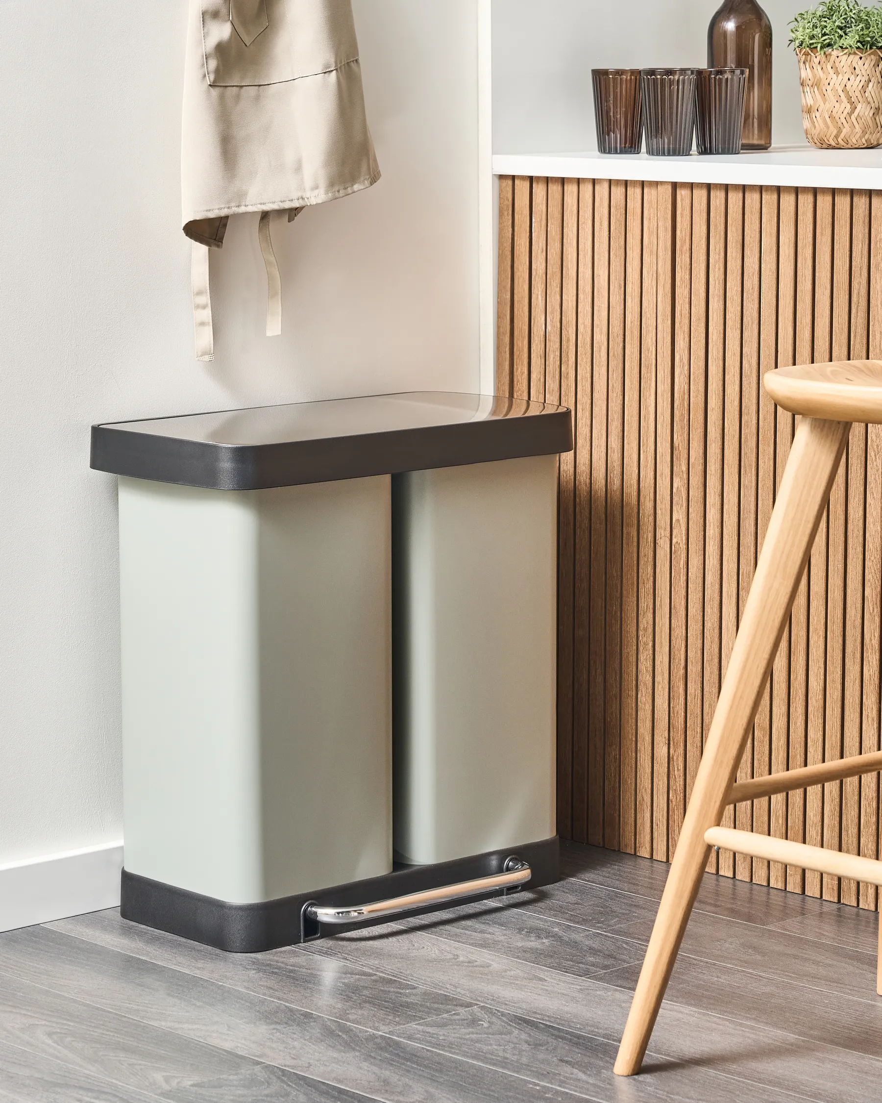 Double Pedal Waste Bin 60 L ECOSORT Metal Light Green_992881