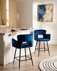Set of 2 Bar Chairs SANILAC Velvet Navy Blue_1038755