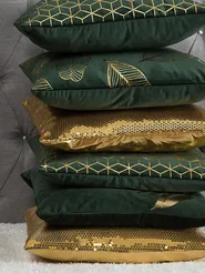 Set of 2 Decorative Cushions FERN 45 x 45 cm Velvet Dark Green Plant Pattern_770072