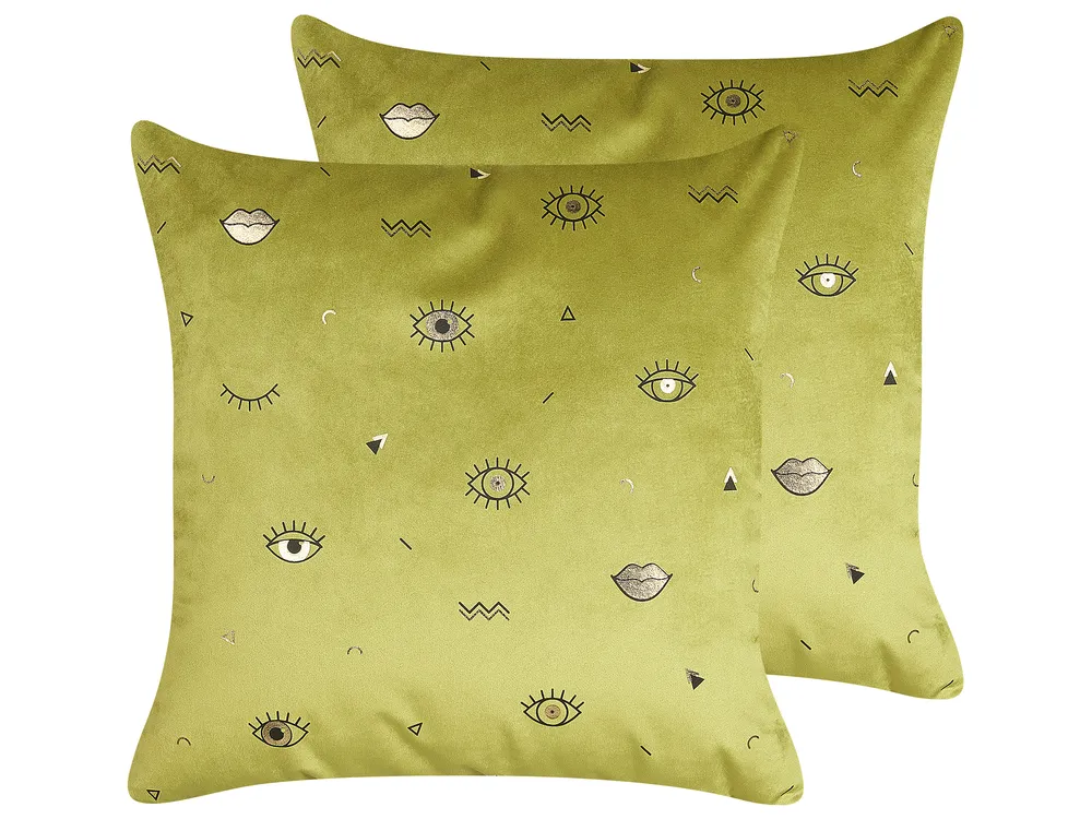 Set of 2 Decorative Cushions AEONIUM 45 x 45 cm Velvet Olive Green Abstract Pattern