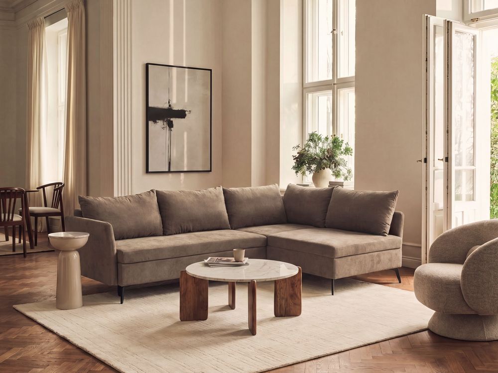 Corner Sofa Bed 3 Seater KOGE with Storage Fabric Brown Left Hand
