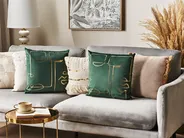 Set of 2 Decorative Cushions PHILODENDRON 45 x 45 cm Velvet Emerald Green Abstract Pattern_830037