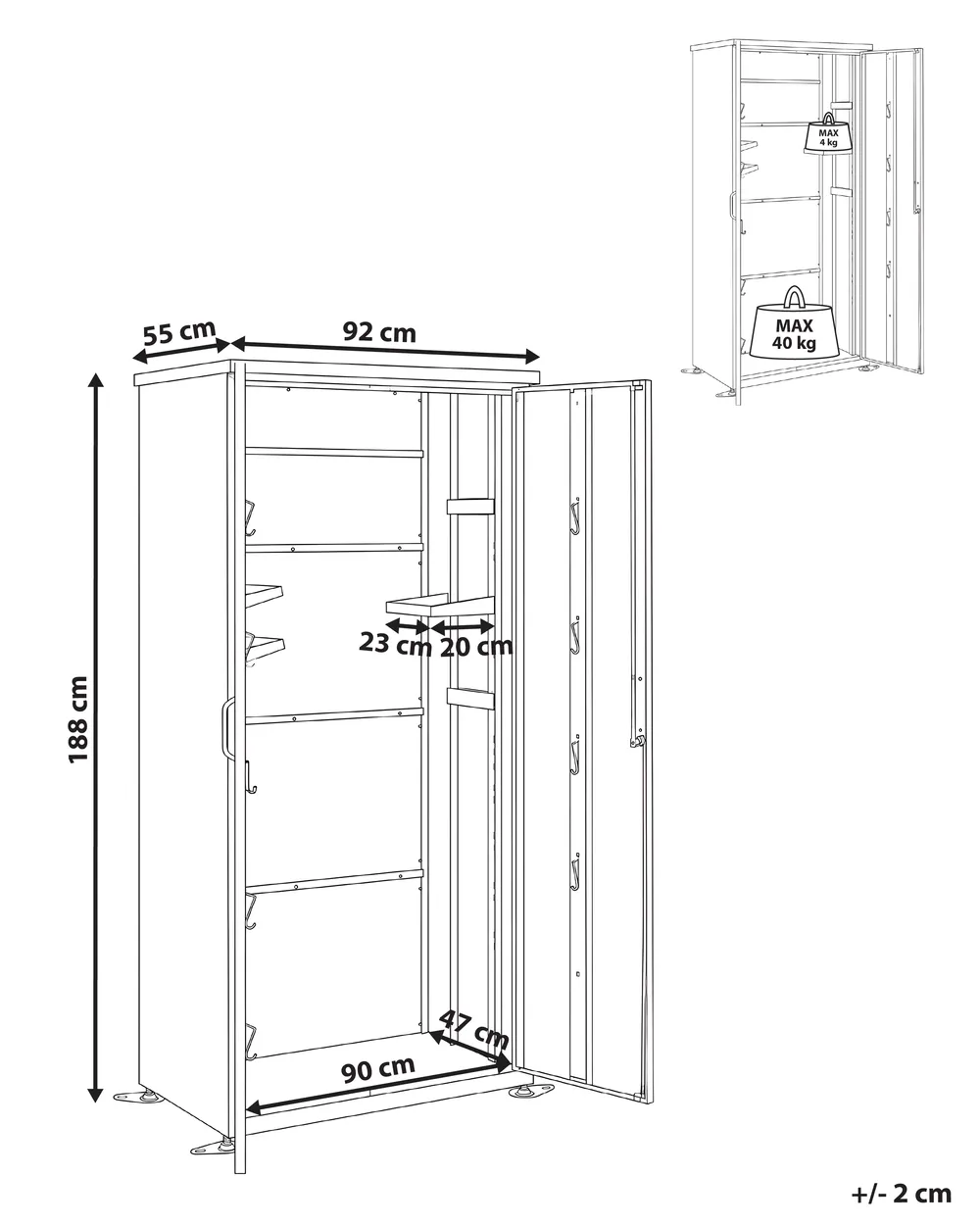 Garden Cabinet DORGALI 92 cm 188 cm Metal Graphite Grey_1131586