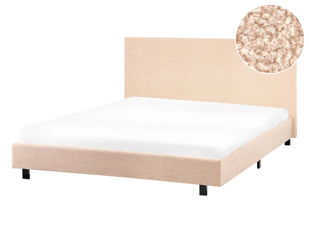 Bed Boucle ALBI 140 x 200 cm (EU Double) Beige