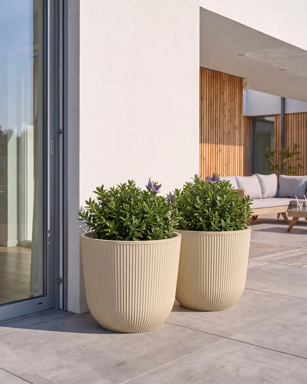 Set of 2 Plant Pots DRABA 44 cm Beige