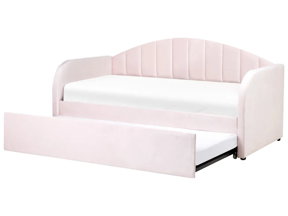Trundle Bed Velvet EYBURIE 90 x 200 cm (EU Single) Pastel Pink