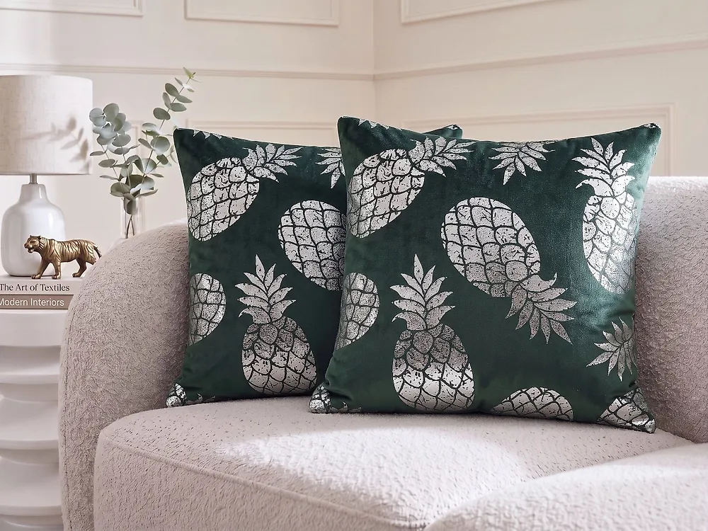 Koristetyynysetti 2 kpl ASTILBE 45 x 45 cm Sametti Tummanvihreä Kasvikuvio_1187355
