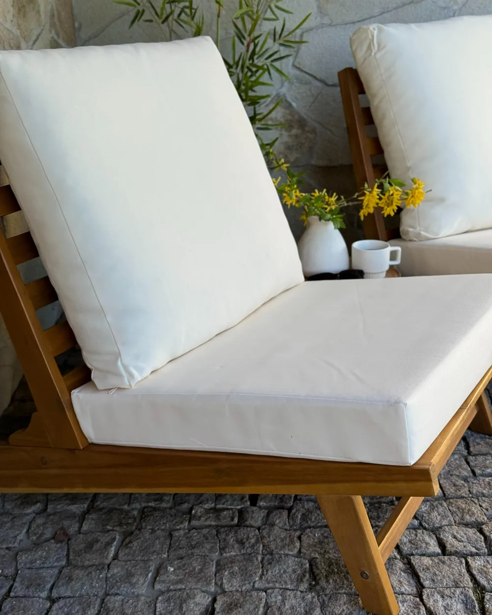 Garden Chair with Cushion MICCIANO Acacia Wood Off-White_989158