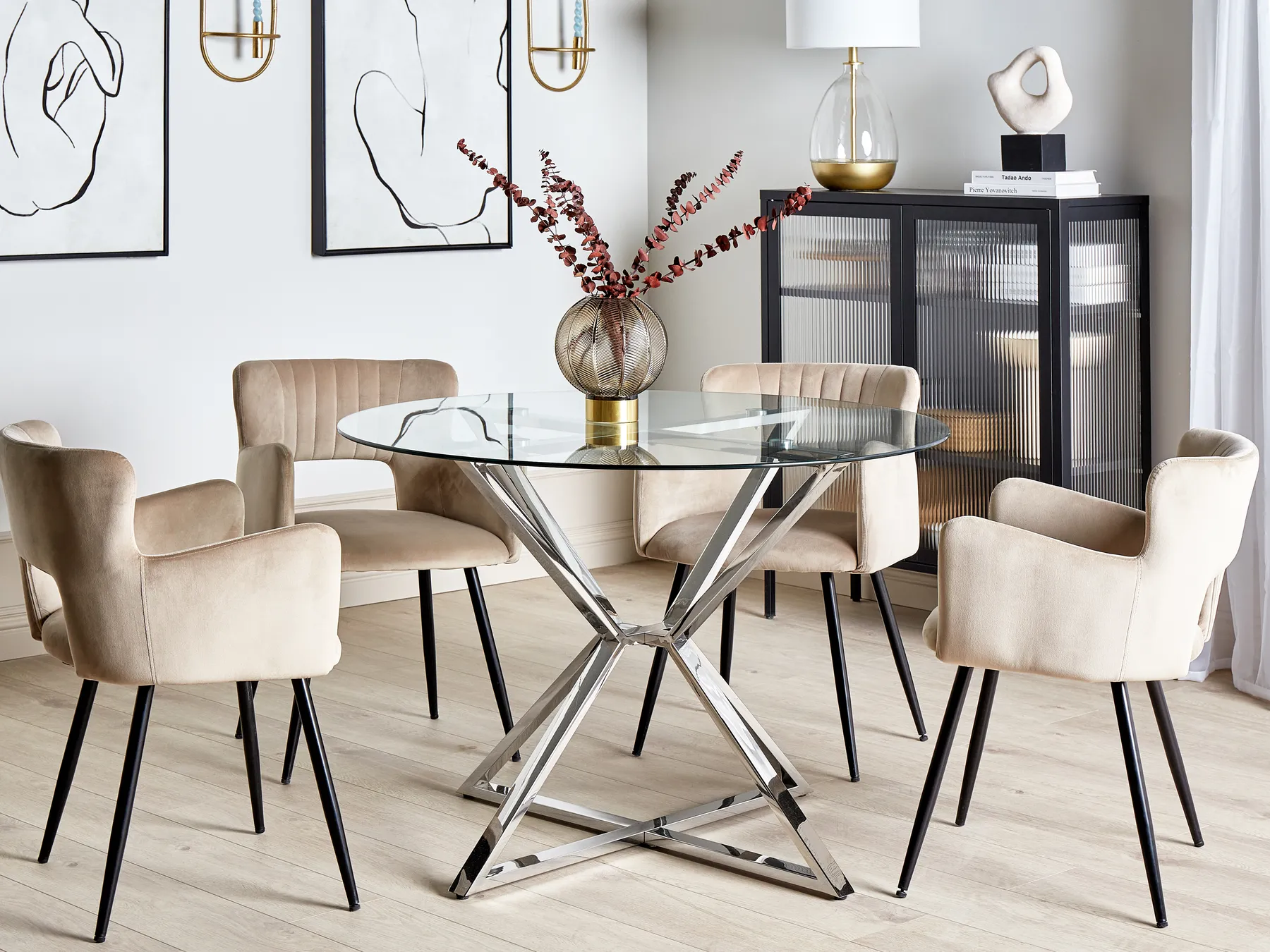 Matbord BOSCO Silver 105 cm 105 cm Härdat glas_850594