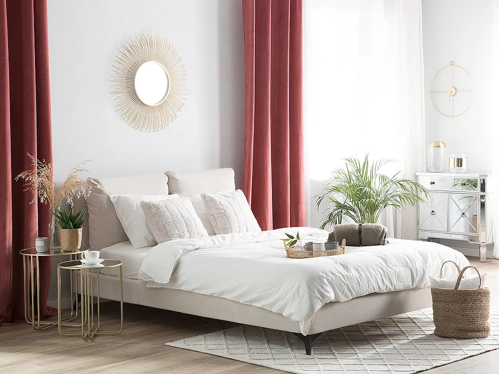 Sänky Chenille MELLE 140 x 200 cm Vaaleanbeige_1156030