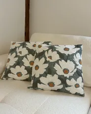 Set of 2 Decorative Cushions JATROPHA 45 x 45 cm Cotton Light Blue Floral Pattern_975189