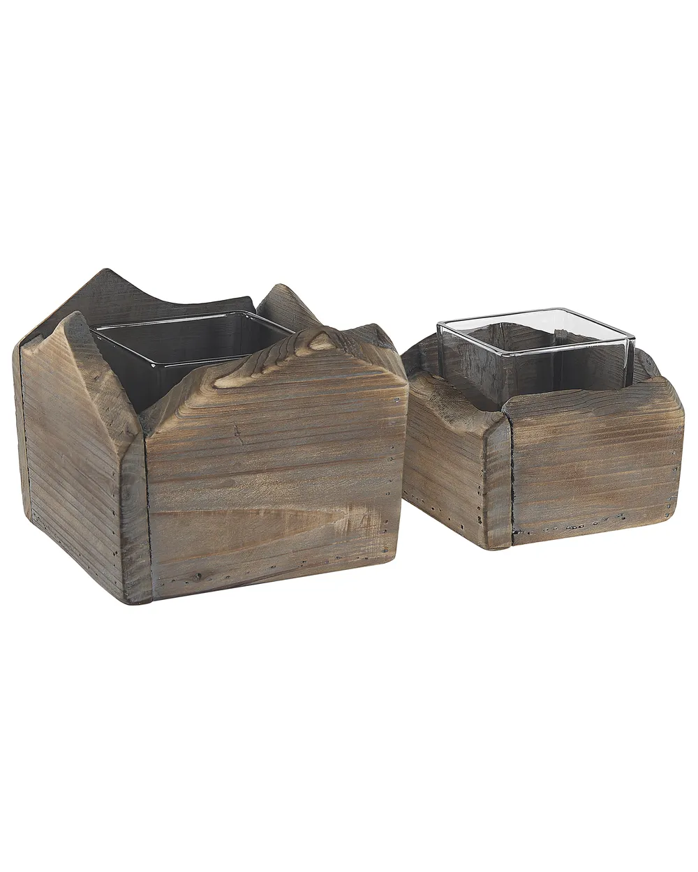 Set of 2 Candle Holders PLATEROS 15/12 cm Fir Wood Dark Brown