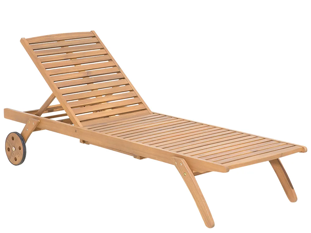 Sun Lounger with Cushion CESANA PREMIUM Reclining Acacia Wood Blue_1070541