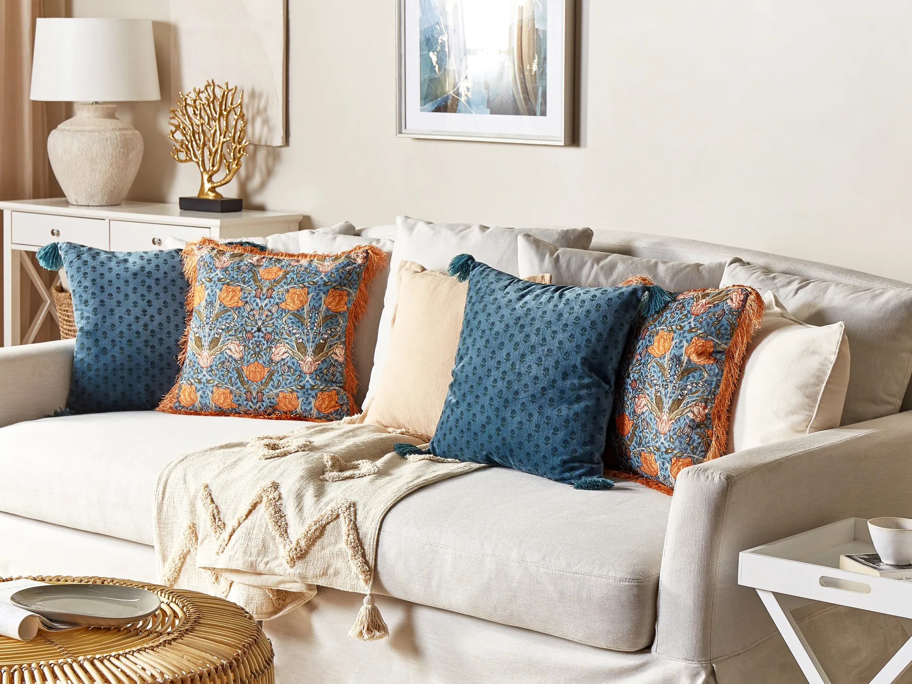 Throw Cushion MITELLA 45 x 45 cm Velvet Blue Floral Pattern_838735