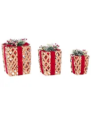 Joulukoristesetti 3 kpl LED-valo VELKUA 38/25/20 cm Joululahja Ruskea_1179266