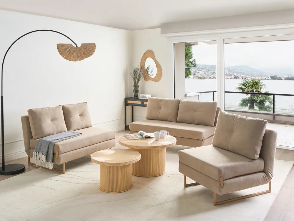 Living Room Set 6 Seater JERSLEV Fabric Light Brown