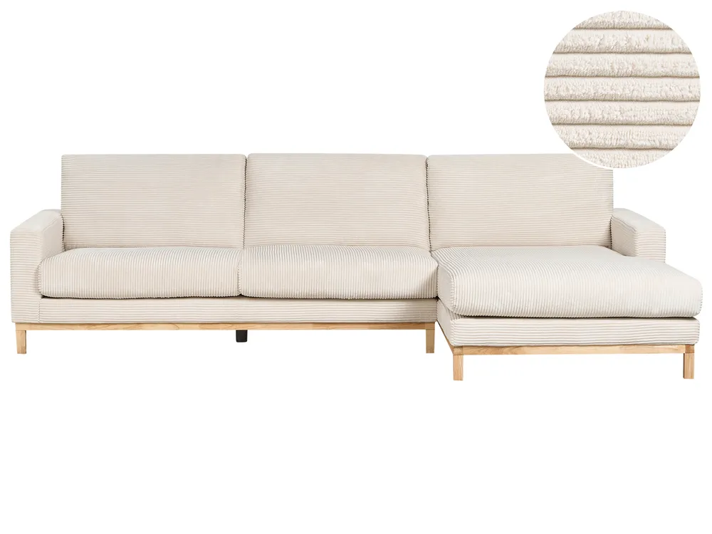 Corner Sofa 4 Seater SIGGARD Corduroy Light Beige Left Hand