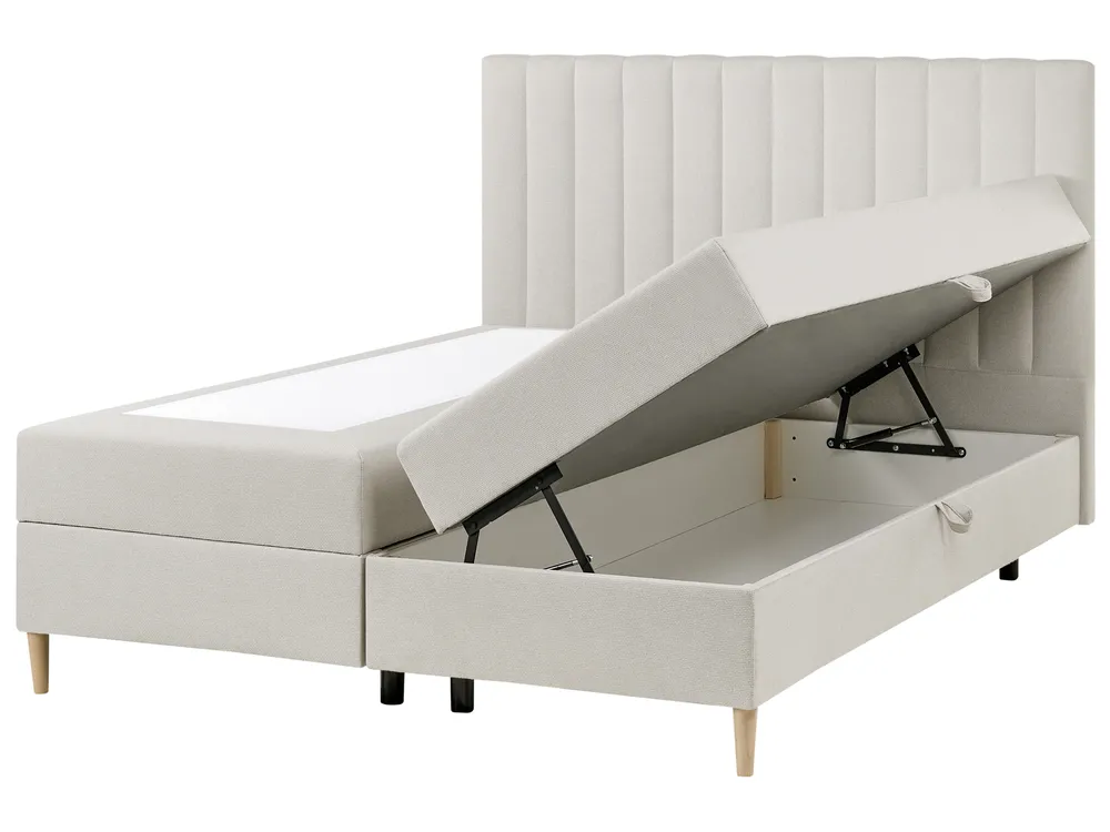 Divan Bed with Storage OFFICER Fabric Off-White 160 x 200 cm (EU King Size)