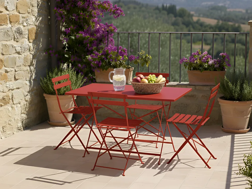 Garden Dining Set 4 Seater FIORI Metal Red