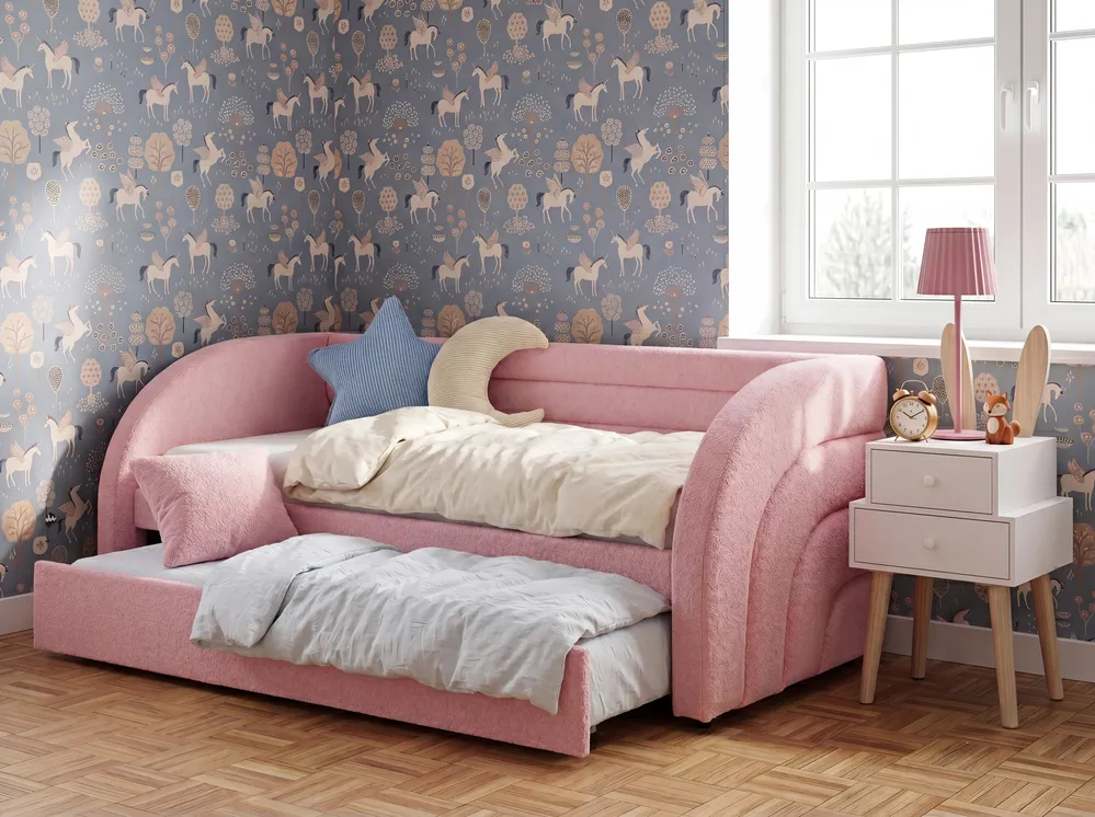 Trundle Bed Boucle ALBIAC 90 x 200 cm (EU Single) Pastel Pink
