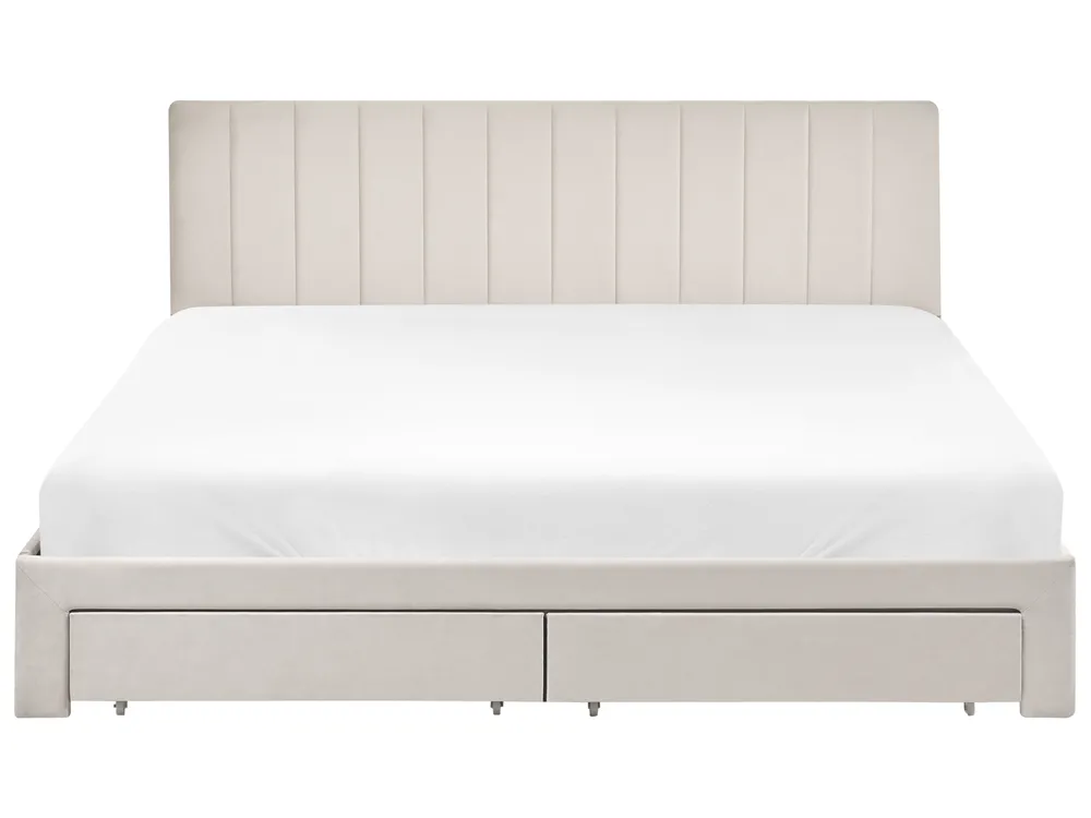 Bed with Storage Drawers LONZAC Velvet Off-White 180 x 200 cm (EU Super King)_1014801
