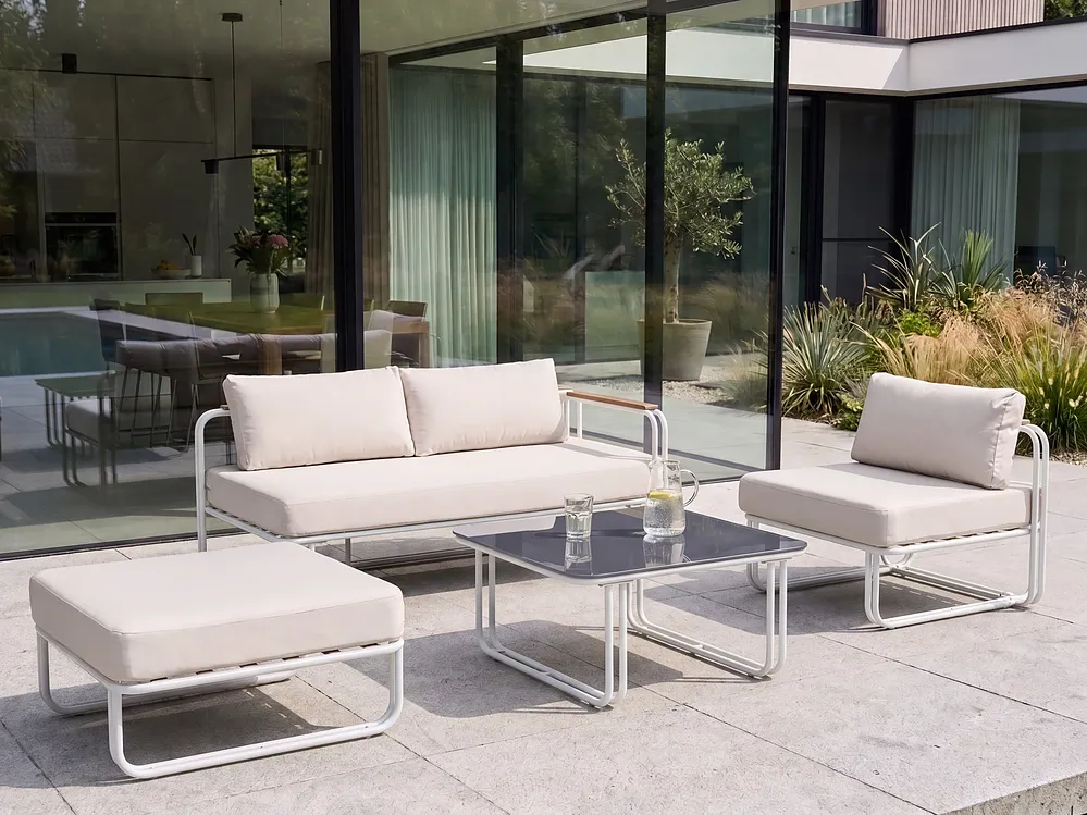 Garden Lounge Set with Table and Ottoman 3 Seater CAMEROTA  Metal White