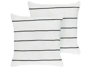 Set med 2 prydnadskuddar MILAS 50 x 50 cm Linne Svart/ Vit Randigt_904802