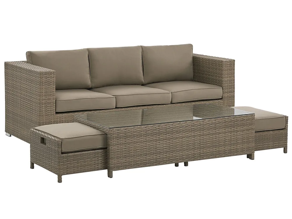 Garden Lounge Set with Table 5 Seater BELLUNO PE Rattan Brown_777244
