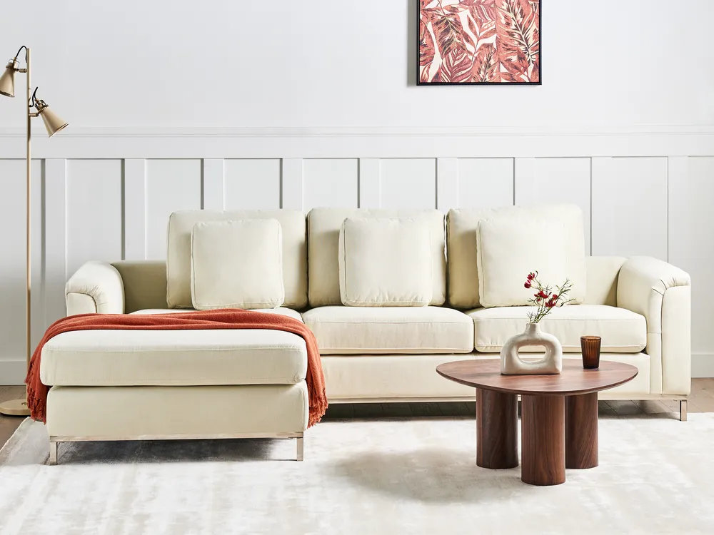 Corner Sofa 4 Seater OSLO Fabric Beige Right Hand_1059225