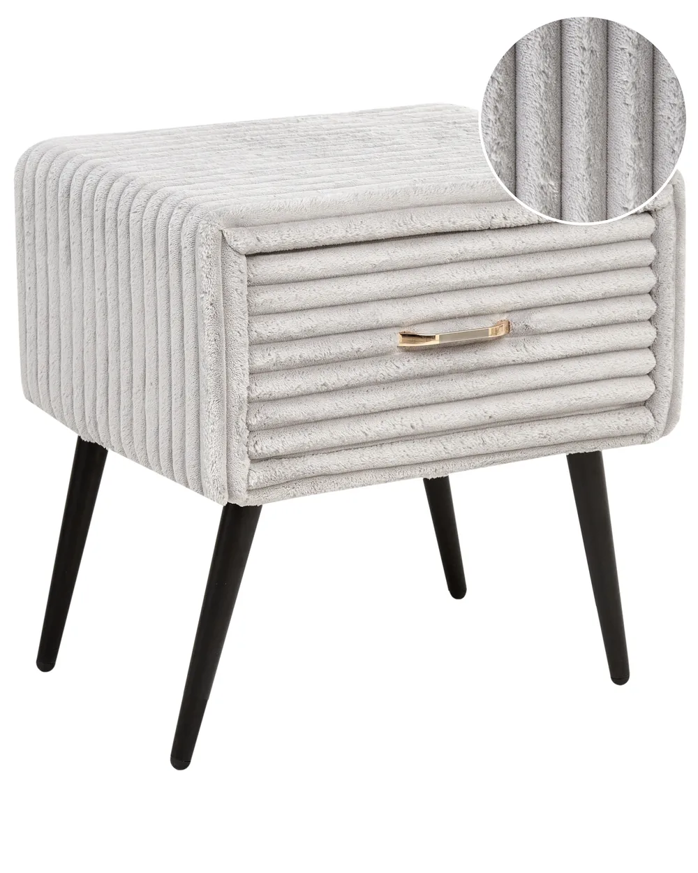 1 Drawer Bedside Table FLAYAT Corduroy Light Grey