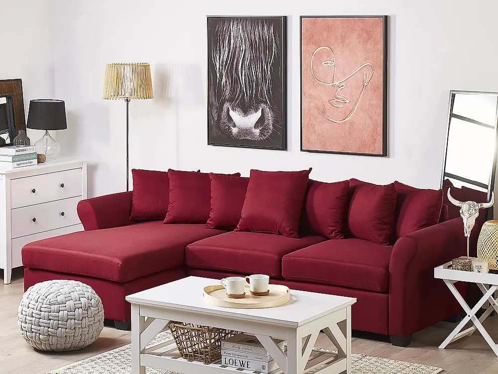 Corner Sofa VIKNA Fabric Dark Red Right Hand_1188174