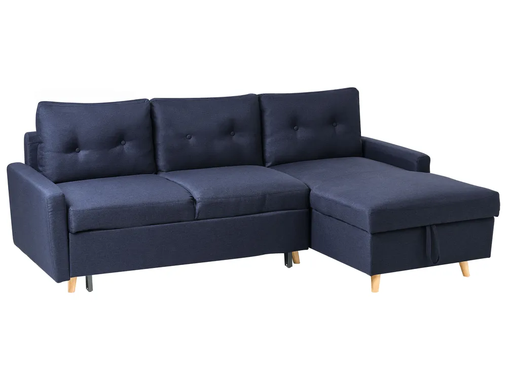 Corner Sofa Bed 4 Seater FLAKK with Storage Fabric Navy Blue Left Hand_745778