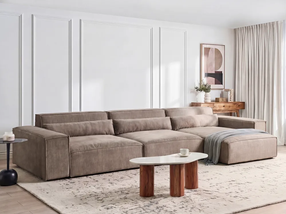 Modular Corner Sofa 4 Seater HELLNAR Fabric Light Brown Left Hand