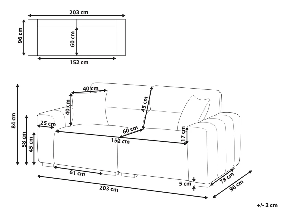Sofa 3 Seater FAUSKAN Fabric Black_969059