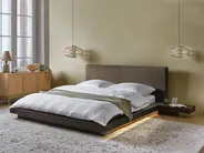 Bed with LED Boucle ZEN 160 x 200 cm (EU King Size) Dark Ash Wood_1080160