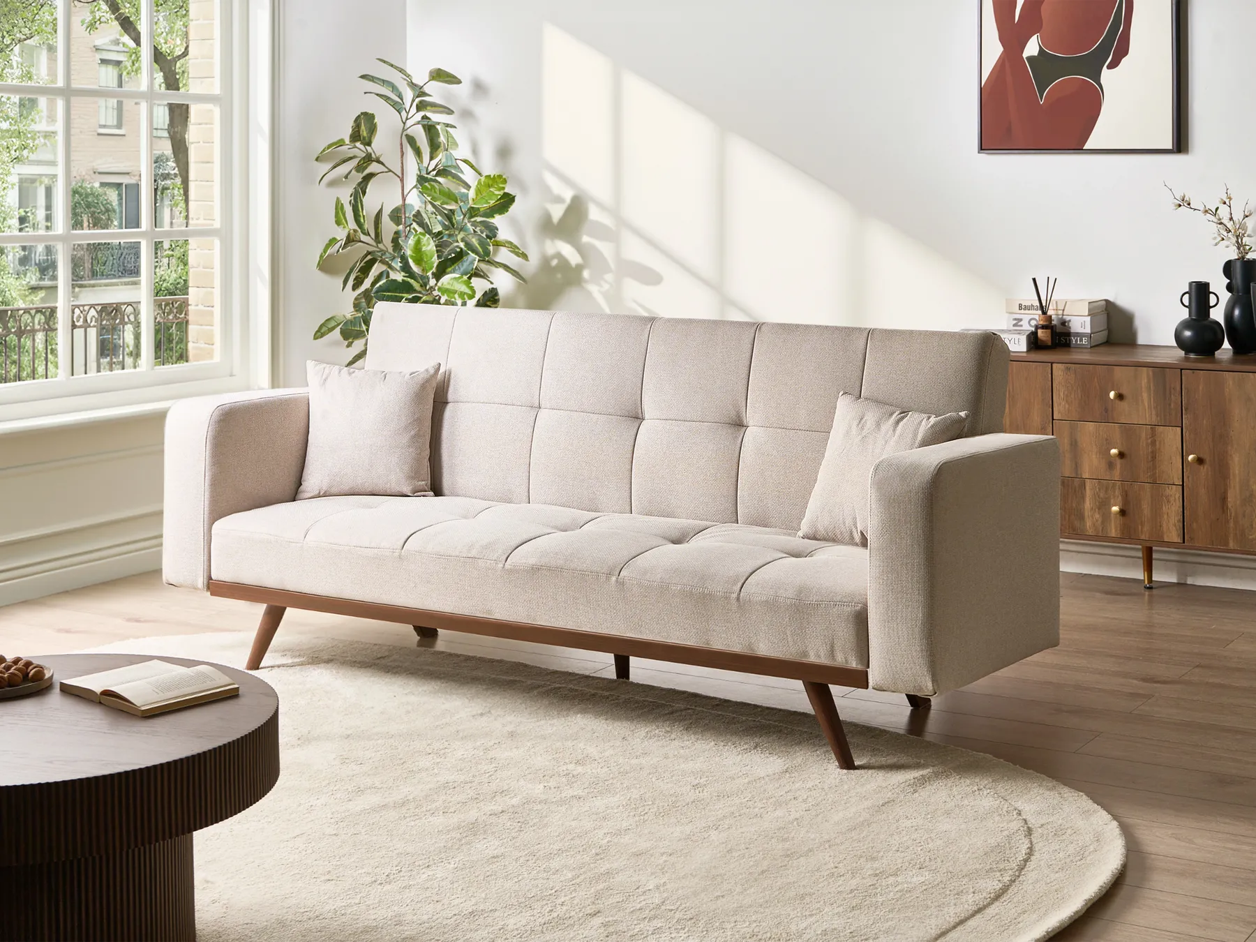 Sofa Bed 3 Seater HJULBY Light Beige_1030110