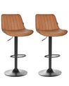 Set of 2 Bar Chairs DUBROVNIK Swivel Faux Leather Golden Brown