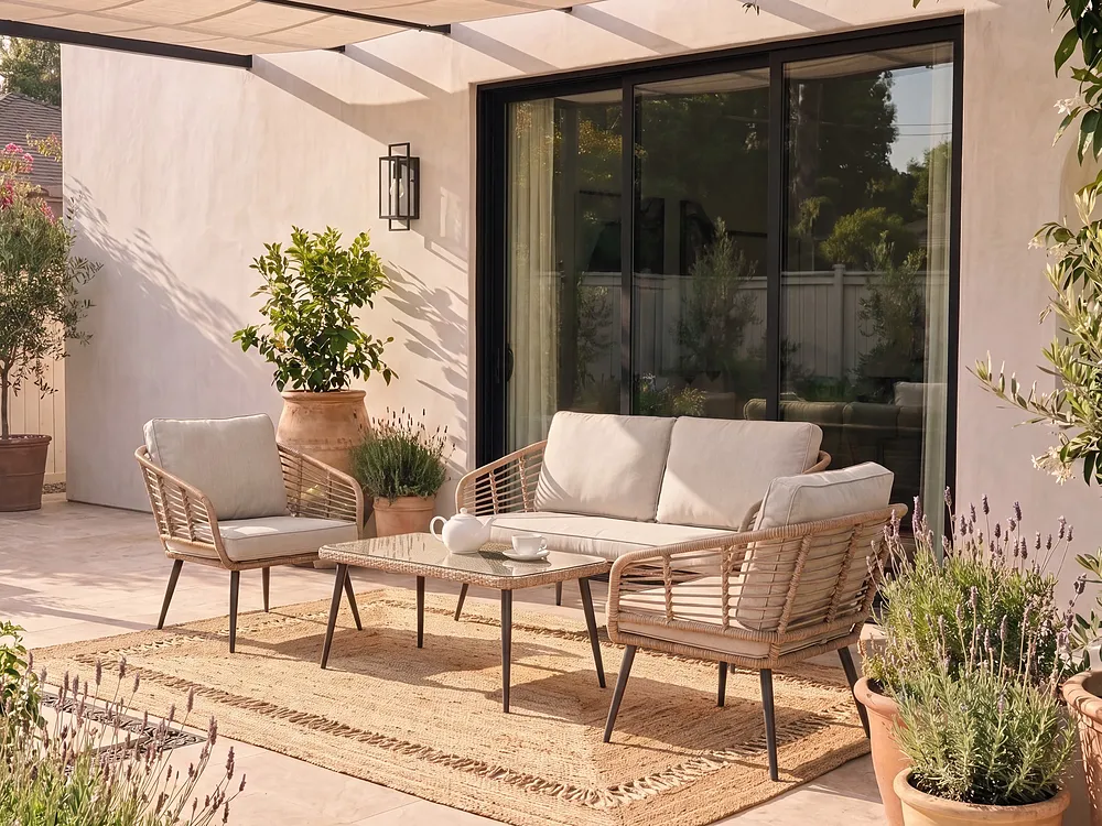Garden Lounge Set with Table 4 Seater CORINTH PE Rattan Natural_1156830