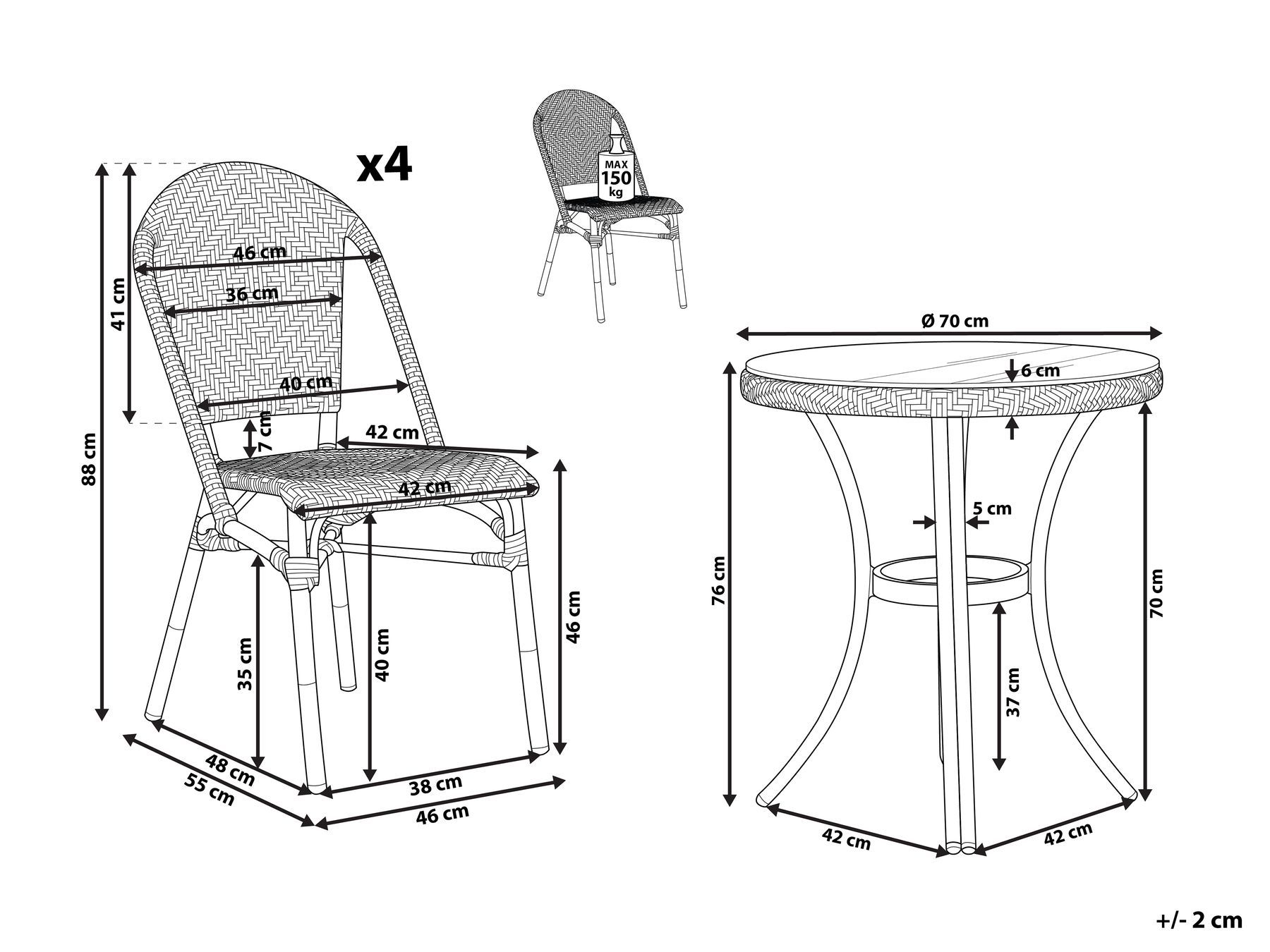 Garden Dining Set 4 Seater RIFREDDO PE Rattan Black/ White_799207