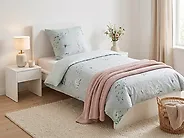 Duvet Cover Set EVERGREEN 135 x 200 cm Sateen Cotton Light Blue_1178290
