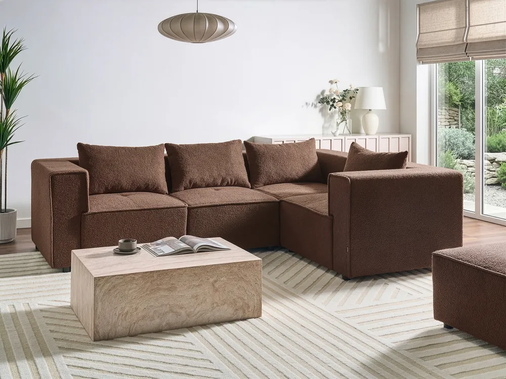 Modular Corner Sofa 4 Seater AXEBO Boucle Brown Left Hand
