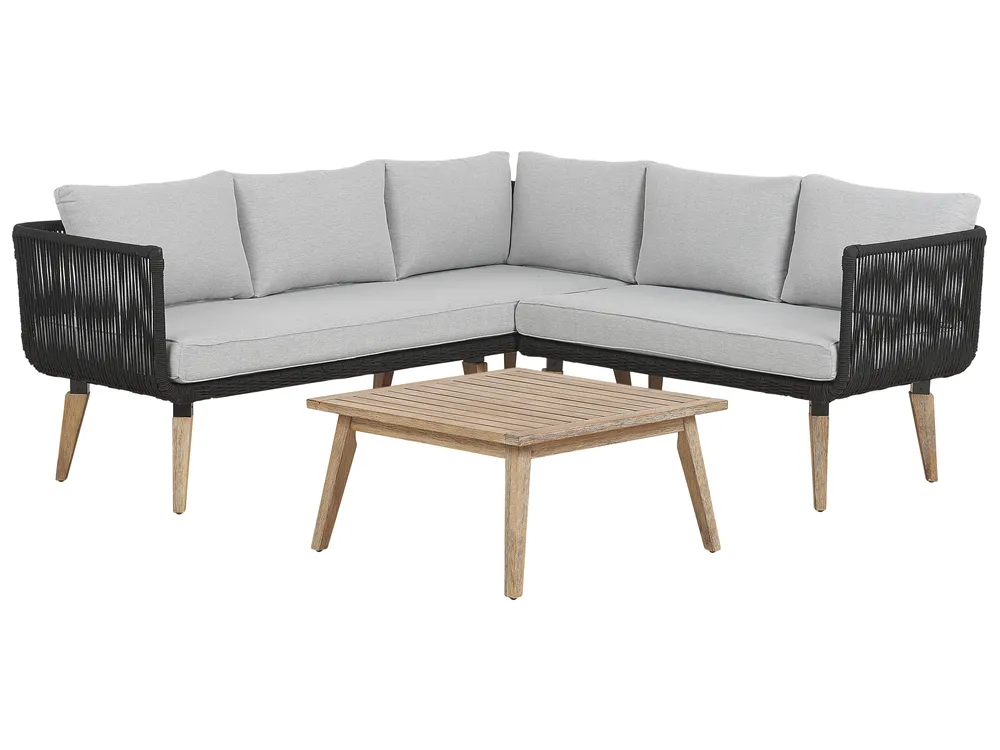 Garden Corner Sofa with Table 5 Seater ALCAMO Acacia Wood Black Left Hand_764950
