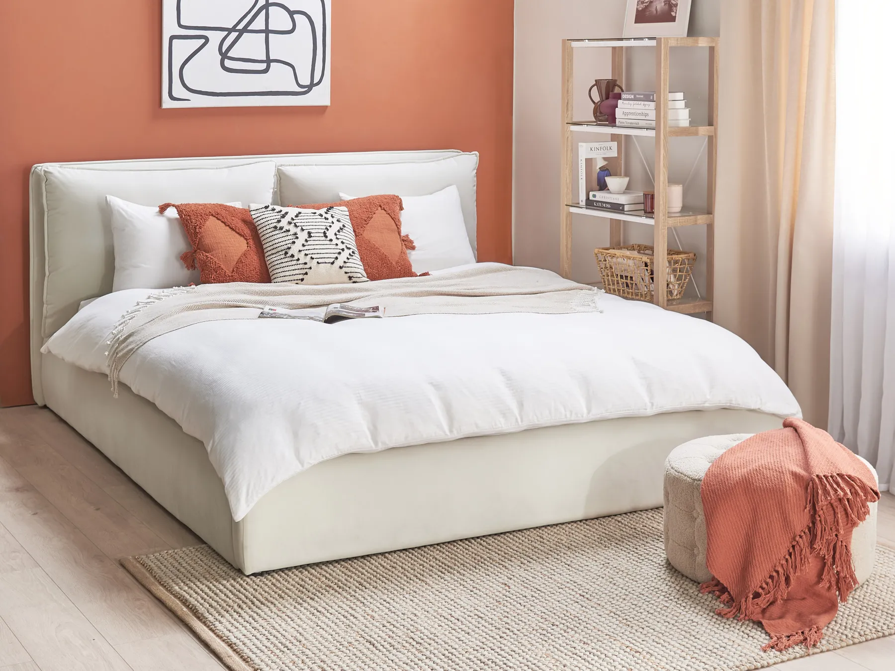 Ottoman Bed BAJONNA Velvet Off-White 180 x 200 cm (EU Super King)_871313