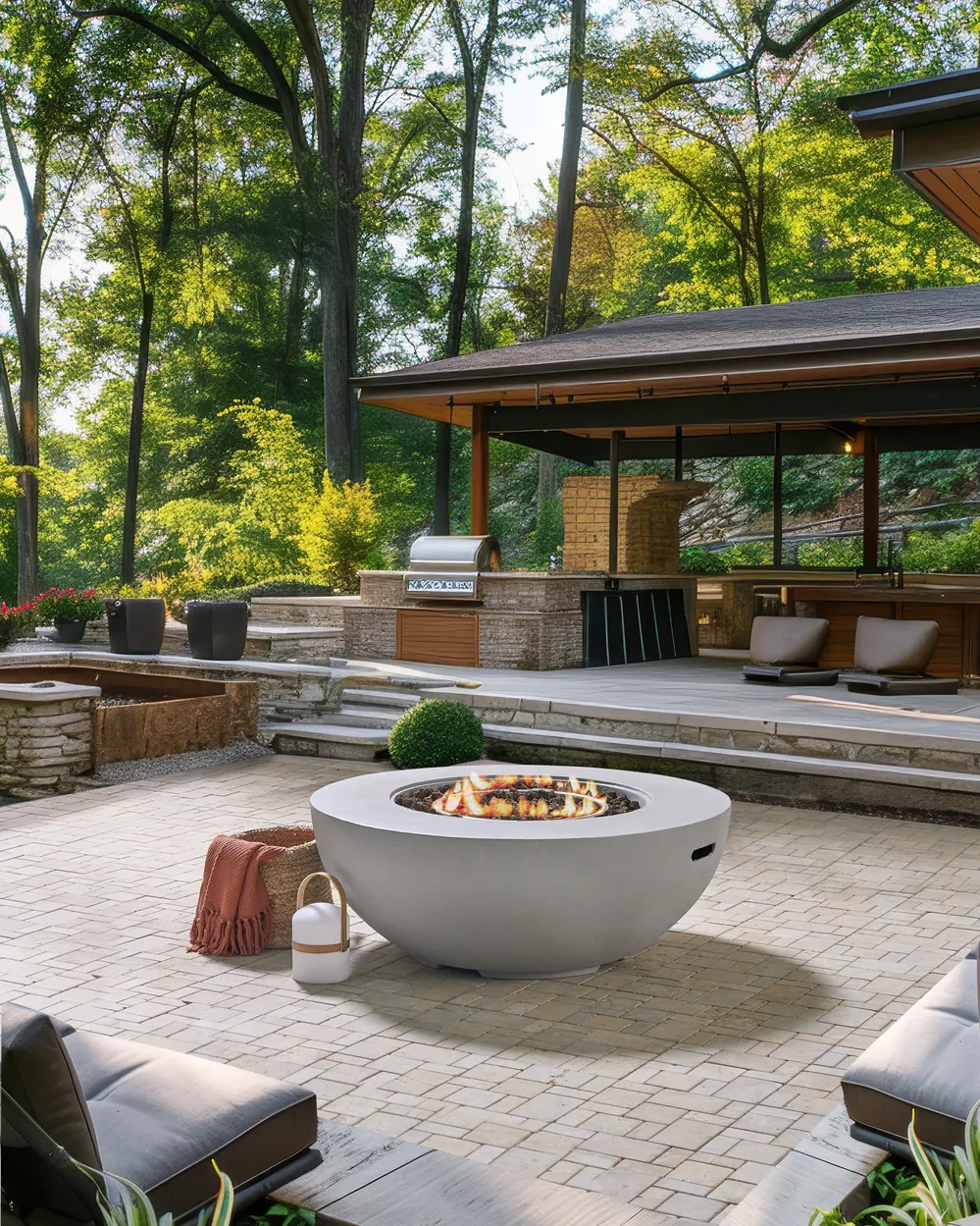 Gas Fire Pit SURTSEY Concrete Light Grey
