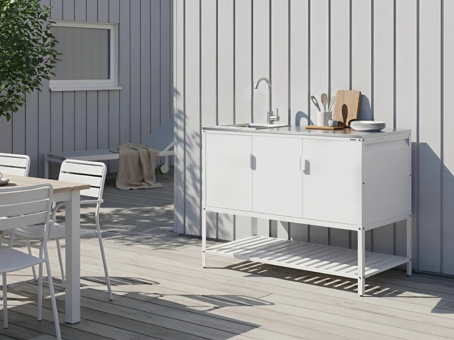 Outdoor Kitchen Cabinet with Sink MAENZA White Metal_1044991