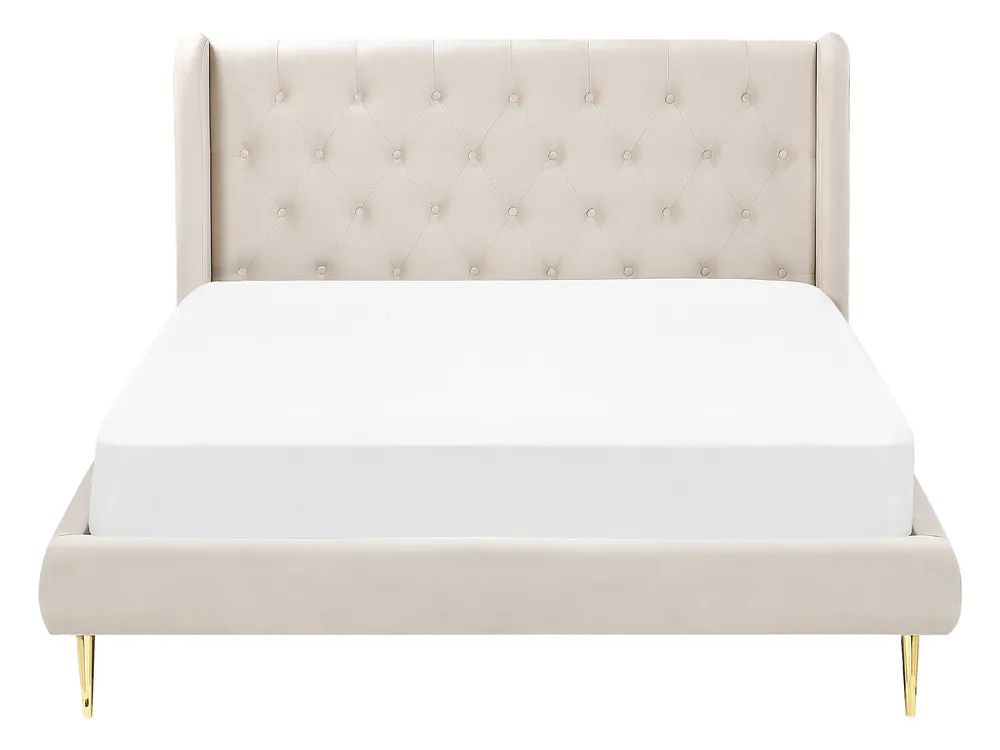 Bed Velvet FORBACH 140 x 200 cm (EU Double) Beige_843862