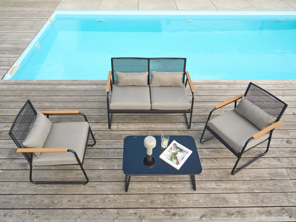 Garden Lounge Set with Table 4 Seater POMONTE Metal Black