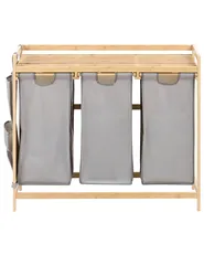 Set of 3 Laundry Baskets with Shelf TOROTAL Bamboo Light Brown/ Grey 120 L_1136245
